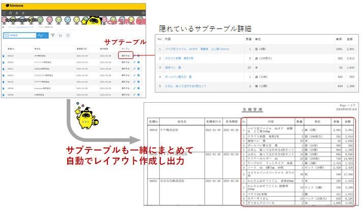 サブテーブルもまとめて出力