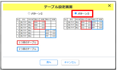 csvラポのテーブル設定画面